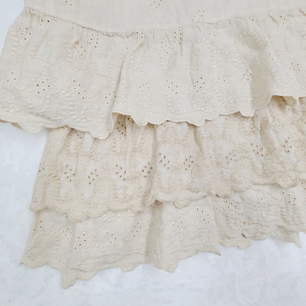 Vintage Eyelet Cotton Skirt Italy 42 Cream Lace Cottagecore Romantic Boho - Picture 9 of 16